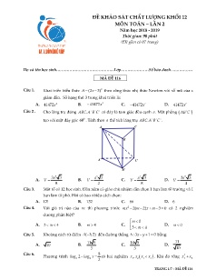 Đề khảo sát chất lượng lần 2 môn Toán Lớp 12 - Mã đề: 116 - Năm học 2018-2019 - Trường THCS và THPT M.V Lômônôxốp (Có đáp án)