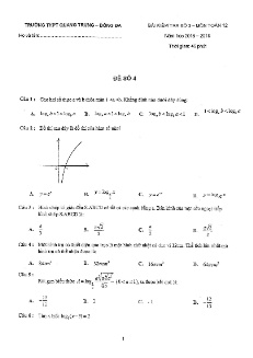 Đề khảo sát chất lượng lần 3 môn Toán Lớp 12 - Đề số 4 - Năm học 2018-2019 - Trường THPT Quang Trung - Đống Đa (Có đáp án)