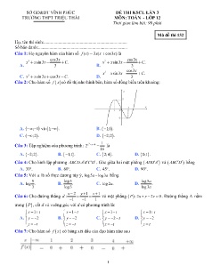 Đề khảo sát chất lượng lần 3 môn Toán Lớp 12 - Mã đề: 132 - Năm học 2018-2019 - Trường THPT Triệu Thái