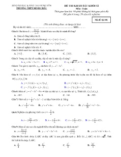 Đề khảo sát chất lượng môn Toán Lớp 12 - Mã đề: 001 - Năm học 2018-2019 - Trường THPT Minh Châu