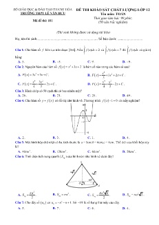 Đề khảo sát chất lượng môn Toán Lớp 12 - Mã đề: 101 - Năm học 2018-2019 - Trường THPT Lê Văn Hưu (Có đáp án)