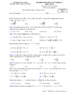 Đề khảo sát chất lượng môn Toán Lớp 12 - Mã đề: 210 - Năm học 2018-2019 - Trường THPT Thuận Thành 1