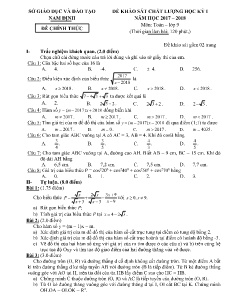 Đề khảo sát học kì I môn Toán Lớp 9 - Năm học 2017-2018 - Sở GD&ĐT Nam Định (Có đáp án)