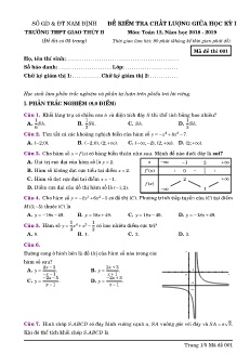 Đề kiểm tra chất lượng giữa học kì I môn Toán Lớp 12 - Mã đề: 001 - Năm học 2018-2019 - Trường THPT Giao Thủy B (Có đáp án)