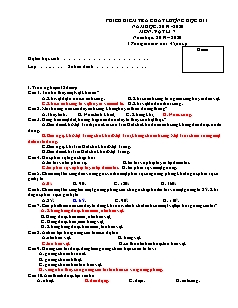 Đề kiểm tra chất lượng học kì I môn Vật lý Lớp 7 - Năm học 2019-2020 (Có đáp án)