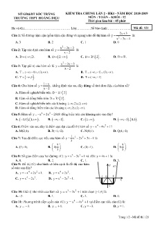 Đề kiểm tra chung lần 2 học kì I môn Toán Lớp 12 - Mã đề: 121 - Năm học 2018-2019 - Trường THPT Hoàng Diệu