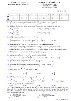 Đề kiểm tra định kỳ lần 3 môn Toán Lớp 12 - Mã đề: 133 - Năm học 2018-2019 - Trường THPT Yên Dũng số 2