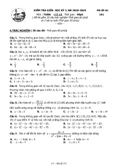 Đề kiểm tra giữa học kì II môn Toán Lớp 12 - Mã đề: 191 - Năm học 2018-2019 - Trường THPT Thanh Mỹ Tây