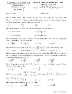 Đề kiểm tra giữa học kì II môn Toán Lớp 12 - Mã đề: 628 - Năm học 2018-2019 - Trường THPT Thuận Thành số 3