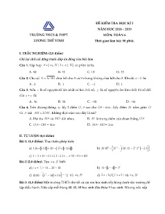 Đề kiểm tra học kì I môn Toán Lớp 6 - Năm học 2018-2019 - Trường THCS & THPT Lương Thế Vinh (Có đáp án)