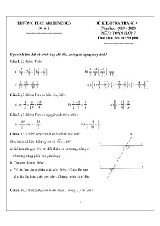 Đề kiểm tra tháng 9 môn Toán Lớp 9 - Đề số 1 - Năm học 2019-2020 - Trường THCS Archimedes