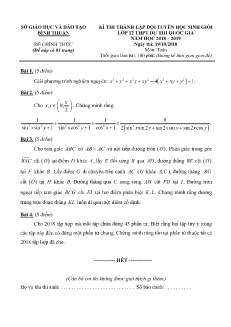 Đề thi chọn đội tuyển dự thi học sinh giỏi cấp tỉnh môn Toán Lớp 12 - Năm học 2018-2019 - Sở GD&ĐT Bình Thuận (Có đáp án)