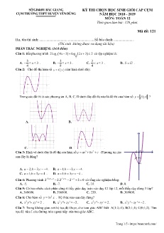 Đề thi chọn học sinh giỏi cấp cụm môn Toán Lớp 12 - Mã đề: 121 - Năm học 2018-2019 - Trường THPT Huyện Yên Dũng