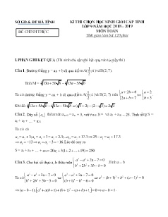 Đề thi chọn học sinh giỏi cấp tỉnh môn Toán Lớp 9 (Đề chính thức) - Năm học 2018-2019 - Sở GD&ĐT Hà Tĩnh (Có đáp án)