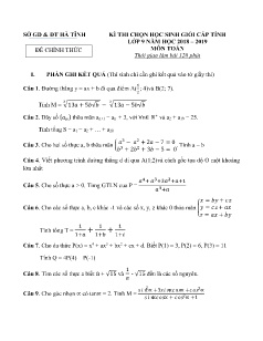 Đề thi chọn học sinh giỏi cấp tỉnh môn Toán Lớp 9 THCS (Đề chính thức) - Năm học 2018-2019 - Sở GD&ĐT Hà Tĩnh