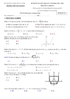Đề thi giữa học kì I môn Toán Lớp 12 - Mã đề: 121 - Năm học 2019-2020 - Trường THPT Ten Lơ Man (Có đáp án)