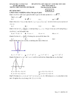 Đề thi giữa học kì I môn Toán Lớp 12 - Mã đề: 132 - Năm học 2019-2020 - Trường THPT Nguyễn Chí Thanh (Có đáp án)