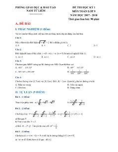 Đề thi học kì I môn Toán Lớp 9 - Năm học 2017-2018 - Phòng GD&ĐT Nam Từ Liêm (Có đáp án)