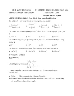 Đề thi học kì II môn Toán Lớp 9 - Năm học 2017-2018 - Phòng GD&ĐT Quận Hoàng Mai (Có đáp án)