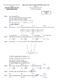 Đề thi khảo sát chất lượng lần 1 môn Toán Lớp 12 - Mã đề: 157 - Năm học 2018-2019 - Trường THPT Chuyên Thoại Ngọc Hầu (Có đáp án)