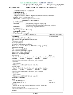 Giáo án Tiếng Anh Lớp 11 - Chương trình học kì I - Năm học 2018-2019