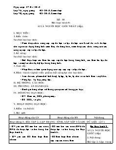Giáo án Tin học Lớp 7 - Tiết 50, Bài thực hành 8: Ai là người giỏi nhất (Tiếp) - Năm học 2017-2018