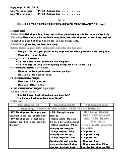 Giáo án Tin học Lớp 7 - Tiết 6, Bài 2: Các thành phần chính và dữ liệu trên trang tính (Tiếp) - Năm học 2018-2019