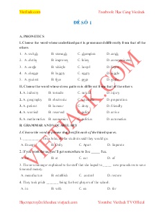 10 Đề ôn thi học sinh giỏi Tiếng Anh 8 (Có đáp án)