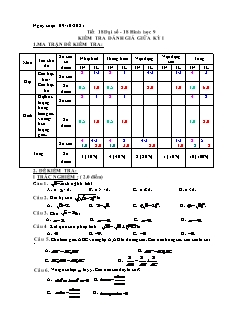 Đề kiểm tra đánh giá giữa kì I Toán 9 - Tiết 18 - Năm học 2021-2022 (Có đáp án + Ma trận)