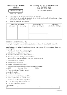 Đề thi học sinh giỏi tỉnh Tiếng Anh 9 - Năm học 2023-2024 - Sở GD&ĐT Hà Tĩnh