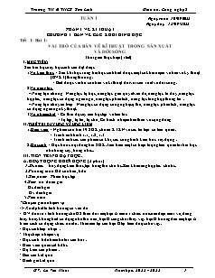 Giáo án Công nghệ 8 - Tuần 1, Tiết 1, Bài 1: Vai trò của bản vẽ kĩ thuật trong sản xuất và đời sống - Năm học 2022-2023 - Lê Viết Hoài