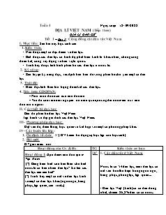 Giáo án Địa lí 9 - Tuần 1, Bài 1: Cộng đồng các dân tộc Việt Nam - Năm học 2022-2023 - Lê Hương Ly