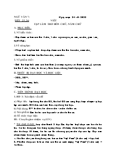 Giáo án Ngữ văn 7 - Tiết 25+26, Bài: Viết Tập làm thơ bốn chữ, năm chữ - Năm học 2022-2023 - Lê Hương Ly (Cánh diều