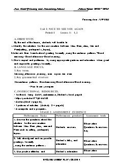 Giáo án Tiếng Anh 4 - Tuần 1, Bài 1: Nice to see you again - Năm học 2022-2023 - Trần Thị Thanh Huyền
