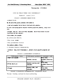 Giáo án Tiếng Anh 4 - Tuần 18, Bài 10: What were you yesterday? - Năm học 2022-2023 - Trần Thị Thanh Huyền