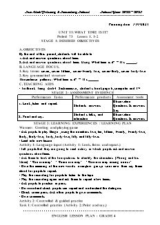 Giáo án Tiếng Anh 4 - Tuần 19, Bài 11: What time is it? - Năm học 2022-2023 - Trần Thị Thanh Huyền
