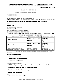 Giáo án Tiếng Anh 4 - Tuần 19, Review 2 - Năm học 2022-2023 - Trần Thị Thanh Huyền