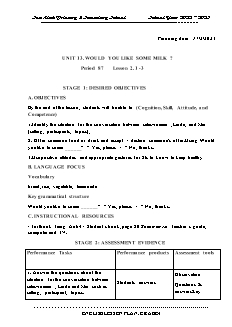 Giáo án Tiếng Anh 4 - Tuần 24, Bài 13: Would you like some milk? - Năm học 2022-2023 - Trần Thị Thanh Huyền
