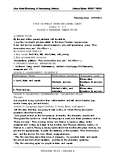 Giáo án Tiếng Anh 4 - Tuần 24, Bài 14: What does he look like? - Năm học 2022-2023 - Trần Thị Thanh Huyền