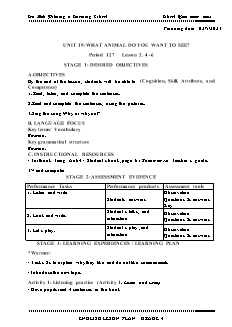 Giáo án Tiếng Anh 4 - Tuần 34, Bài 19: What animal do you want to see? - Năm học 2022-2023 - Trần Thị Thanh Huyền
