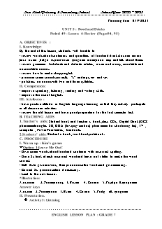 Giáo án Tiếng Anh 7 - Tuần 18, Bài 5: Food and drinks + Đề kiểm tra cuối kì 1 - Năm học 2022-2023 - Trần Thị Thanh Huyền (i-Learn Smart World)