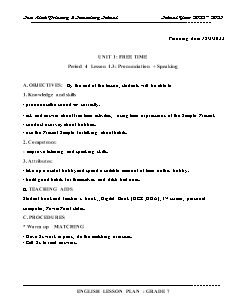 Giáo án Tiếng Anh 7 - Tuần 2, Bài 1: Free time - Năm học 2022-2023 - Trần Thị Thanh Huyền (i-Learn Smart World)