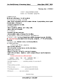 Giáo án Tiếng Anh 7 - Tuần 25, Bài 7: Transportation - Năm học 2022-2023 - Trần Thị Thanh Huyền (i-Learn Smart World)