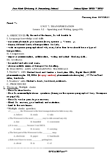 Giáo án Tiếng Anh 7 - Tuần 26, Bài 7: Transportation - Năm học 2022-2023 - Trần Thị Thanh Huyền (i-Learn Smart World)