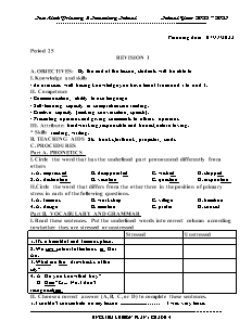 Giáo án Tiếng Anh 9 - Tiết 25, Revision 1 - Năm học 2022-2023 - Trần Thị Thanh Huyền