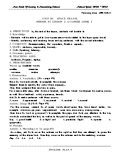 Giáo án Tiếng Anh 9 - Tuần 29, Bài 10: Space travel - Năm học 2022-2023 - Trần Thị Thanh Huyền