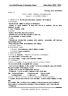 Giáo án Tiếng Anh 9 - Tuần 4, Bài 3: Teen stress and pressure - Năm học 2022-2023 - Trần Thị Thanh Huyền