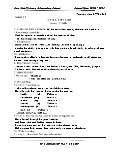 Giáo án Tiếng Anh 9 - Tuần 5, Bài 2: City life - Năm học 2022-2023 - Trần Thị Thanh Huyền
