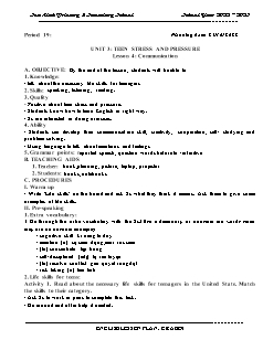 Giáo án Tiếng Anh 9 - Tuần 7, Bài 3: Teen stress and pressure - Năm học 2022-2023 - Trần Thị Thanh Huyền