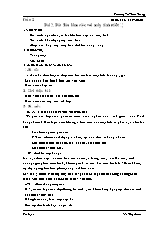 Giáo án Tin học 3 - Bài 2: Bắt đầu làm việc với máy tính - Năm học 2020-2021 - Hồ Thị Miên